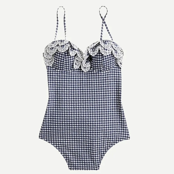 J. Crew Other - J.Crew scalloped gingham one-piece swimsuit sz 12